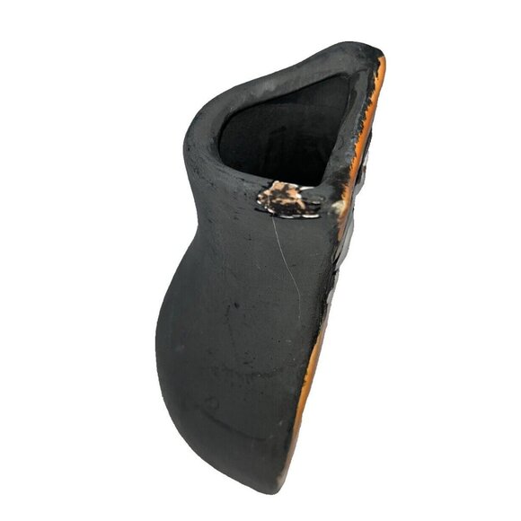 Vintage Handcrafted Black Clay Owl, Orange with Red Heart, Raku Pottery *Chips* - Picture 10 of 12